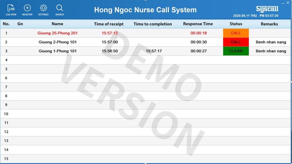 Giao diện chính phần mềm gọi y tá