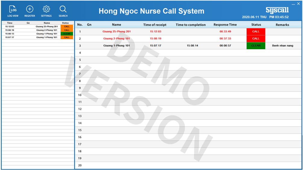 Phần mềm hiển thị 20 giường bệnh đang gọi